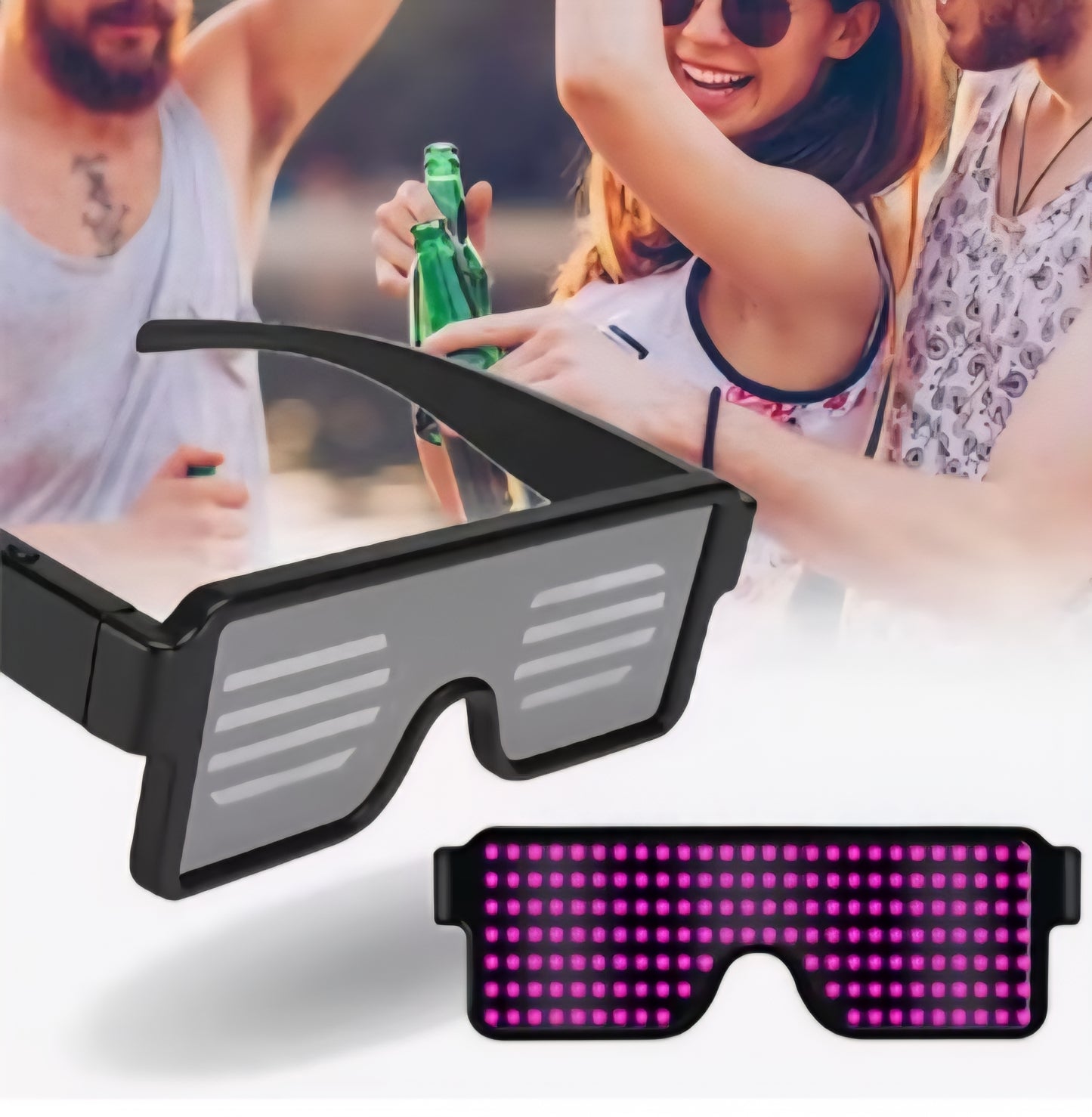 Party Brille LED rot oder blau mit 8 animierten Motiven NEU